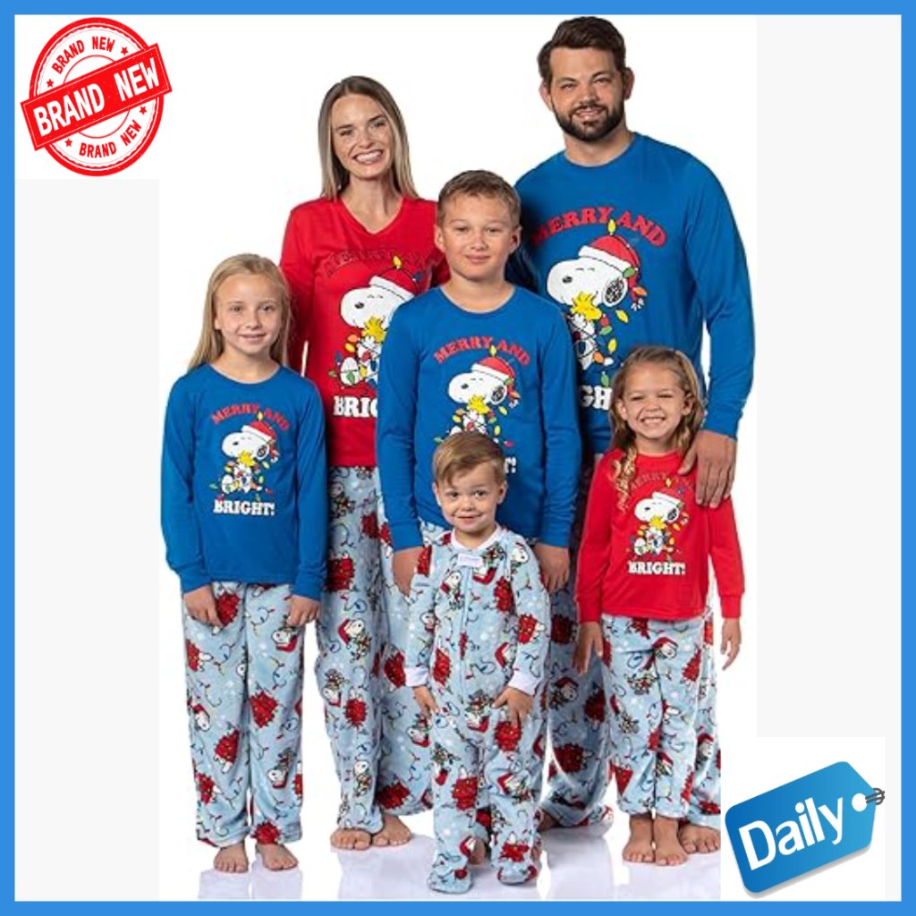 Large Polyester Pajama Set Long Sleeve Fleece Pants Holiday Family Matching